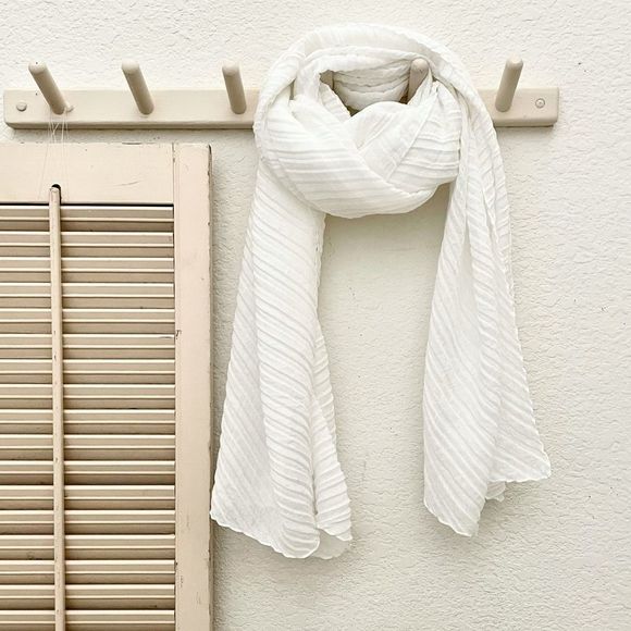 Accordion Pleat Semi Sheer Long Wrap Scarf, White, NWT - Picture 1 of 6